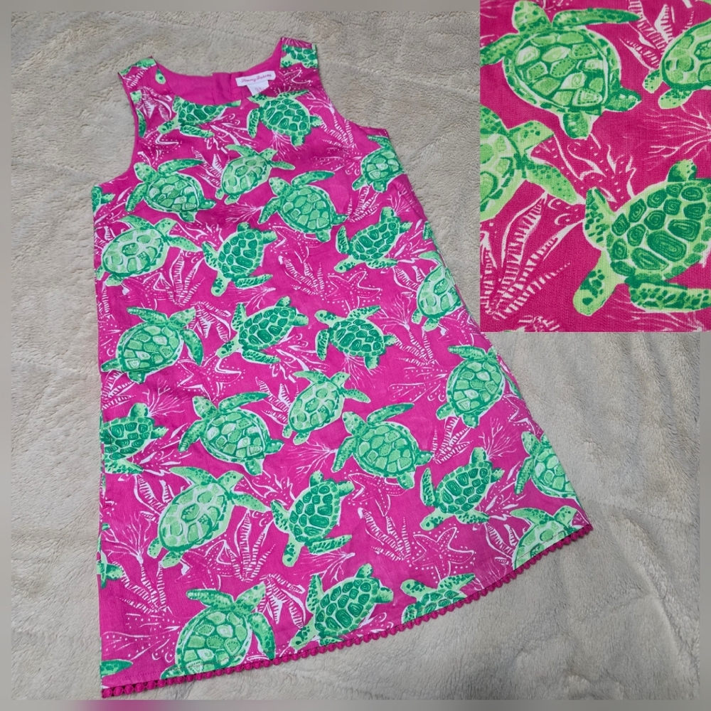Tommy Bahama turtle shift dress with pockets girls pink & green, kids 10